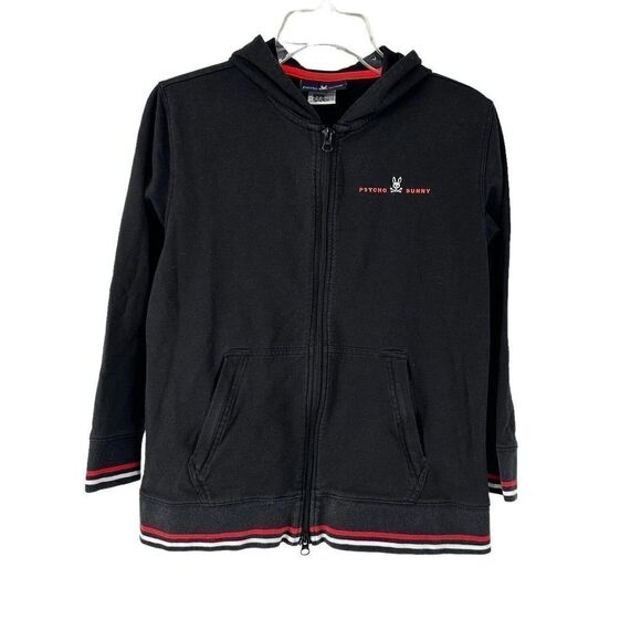 Psycho Bunny Other - Psycho Bunny Jacket Black Hooded Full Zip Girls Size L 14/16 Pink Logo Punk Rock